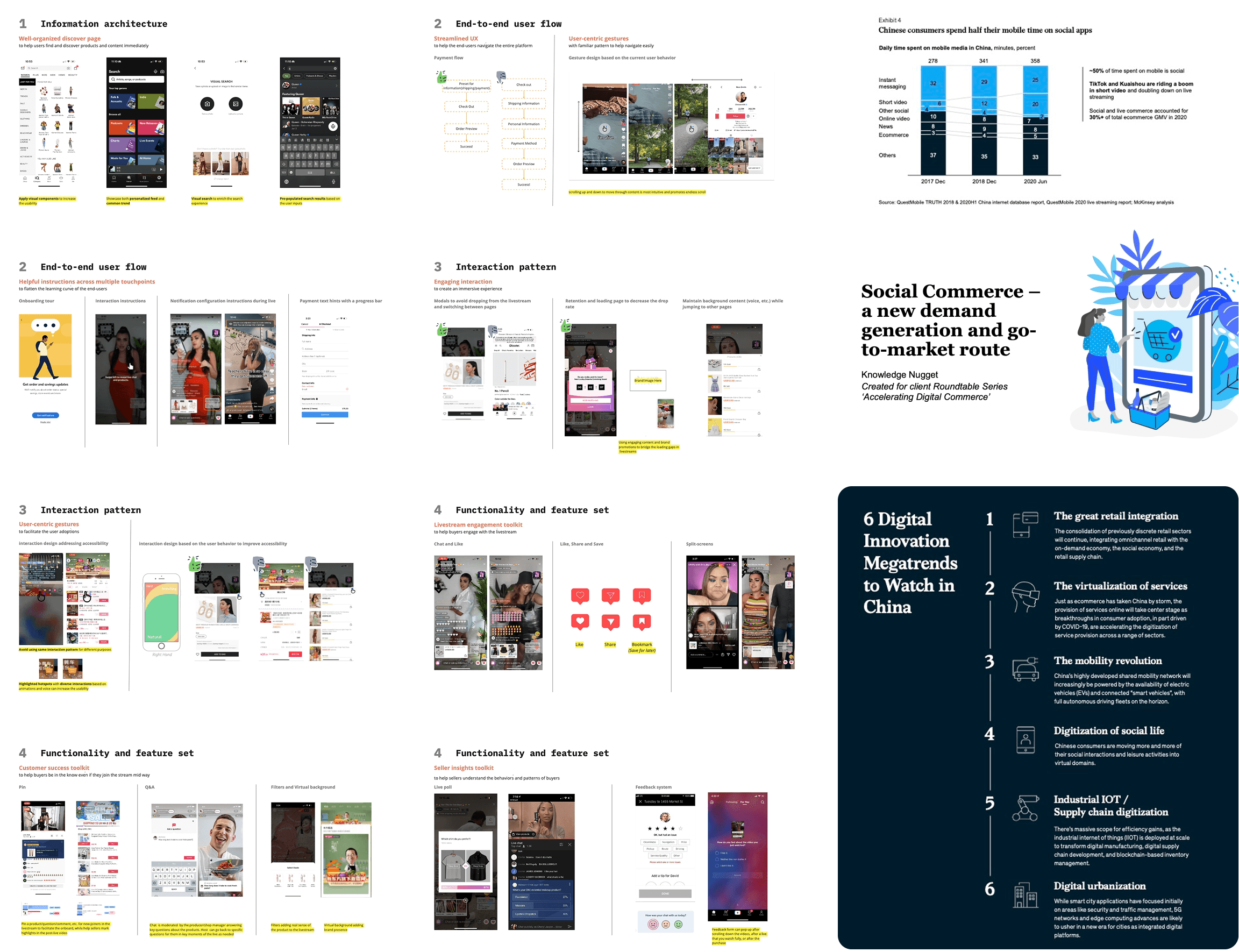 Competitive analysis across information architecture, user flow, interactions and feature sets