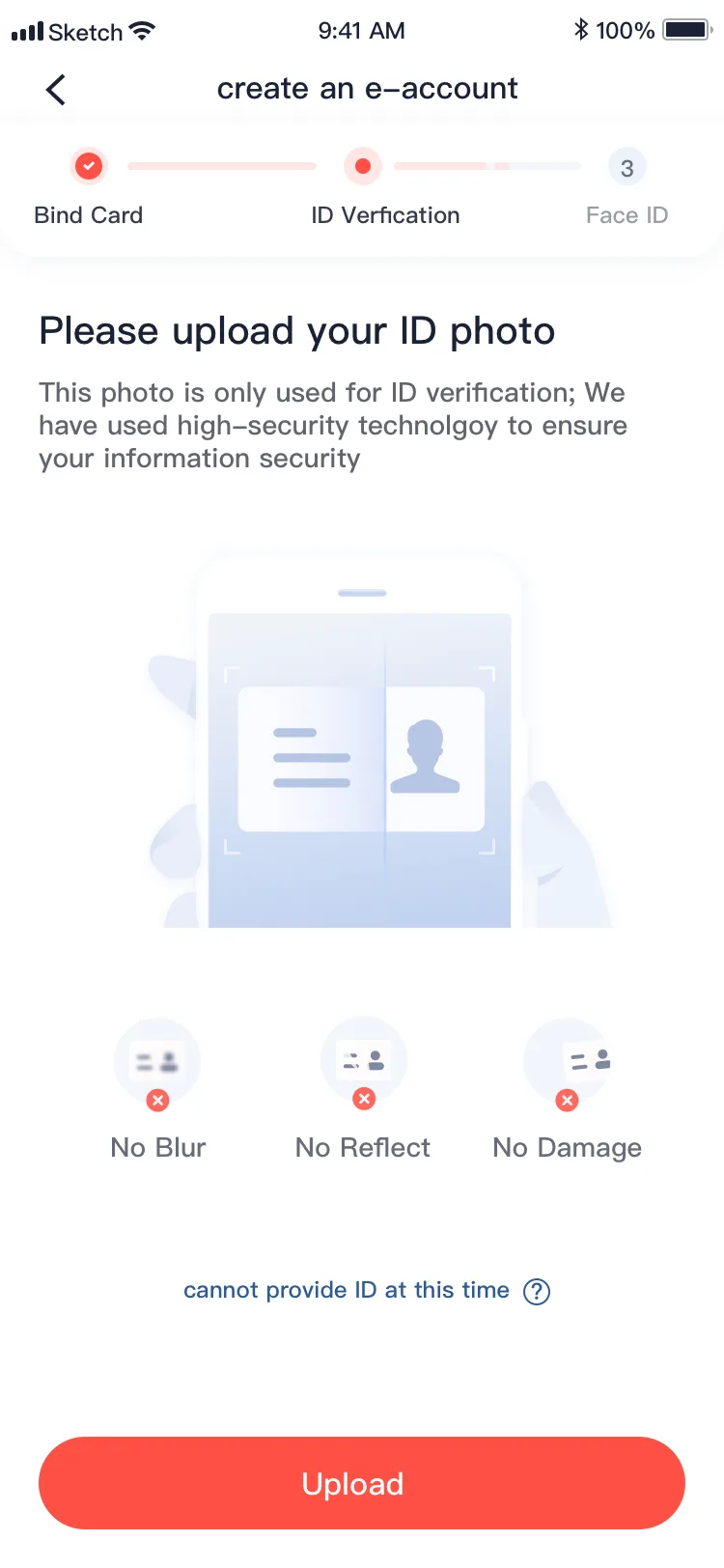 ID upload screen with a hand-holding-document illustration