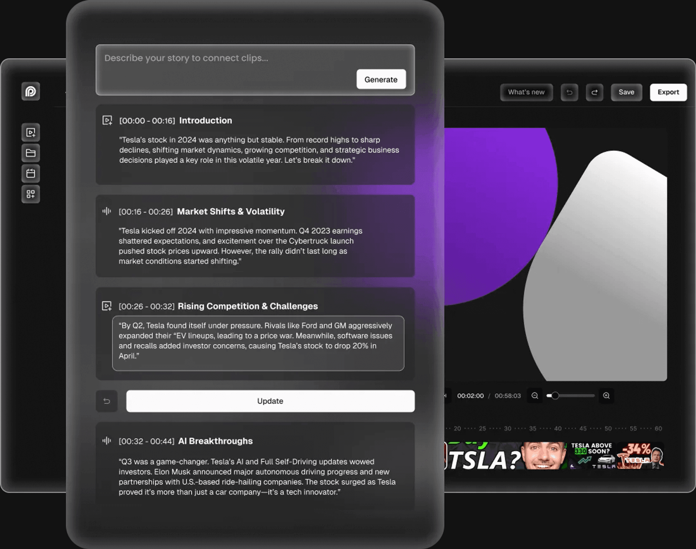 Inline narration editing within the generated storyboard