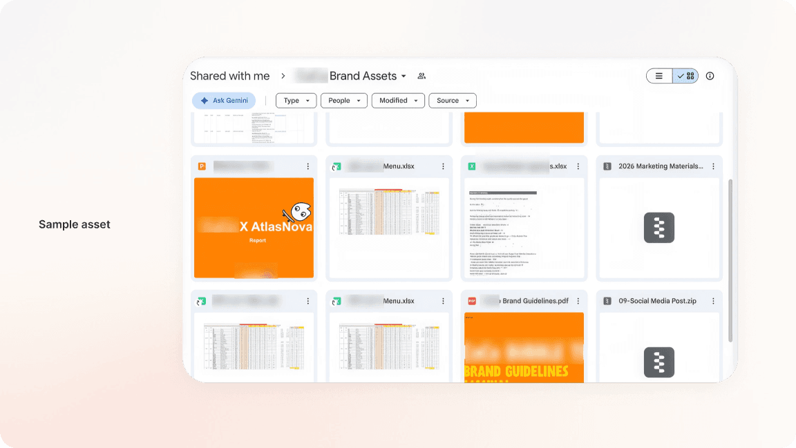 Sample customer brand assets in Google Drive