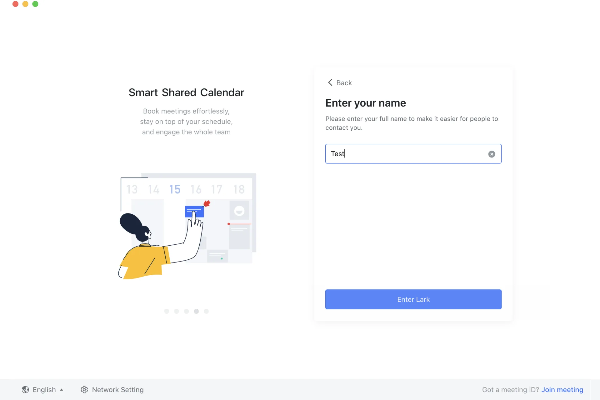Final Lark sign-up step asking for the user's name